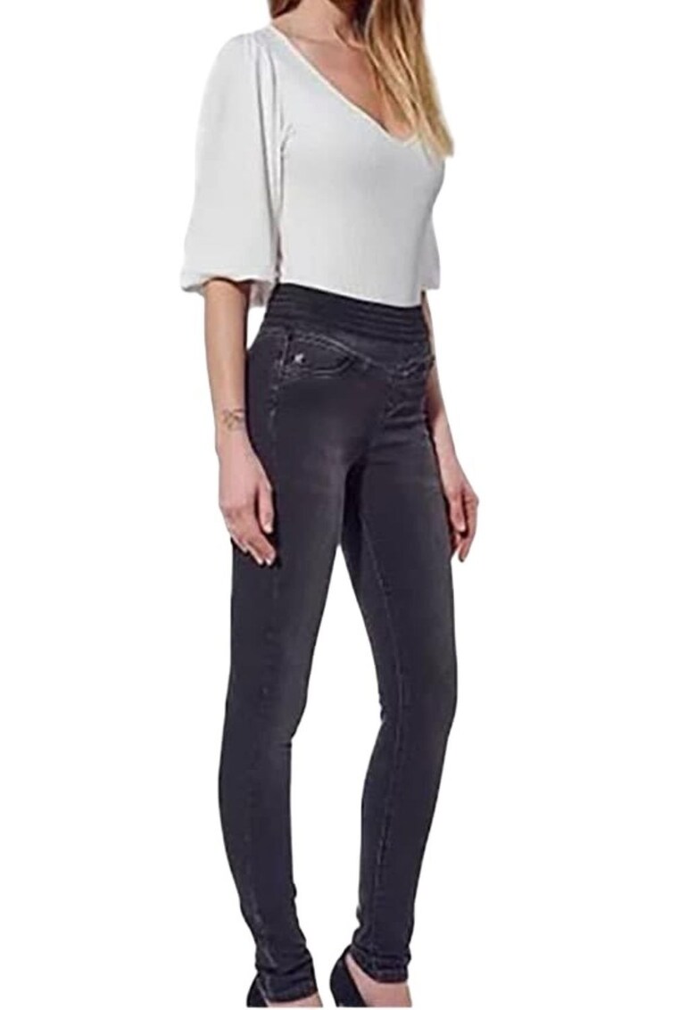 Pantaloni jeggings dama negru - talie inalta - lungi - bumbac -