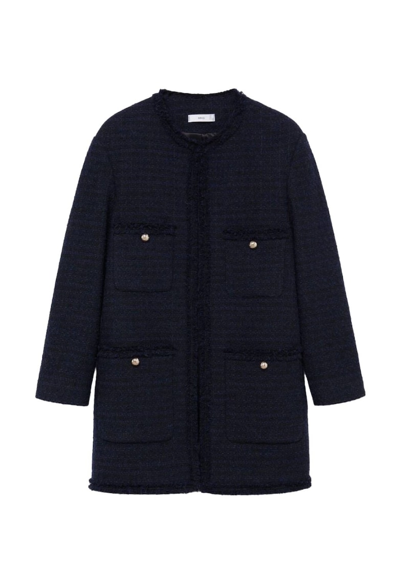 Palton dama bleumarin - bumbac/elastan/lana - 4 buzunare - maneca 3/4 -