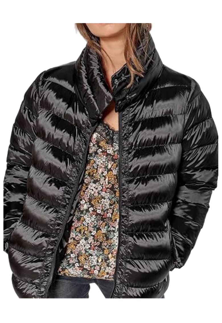 Geaca matlasata dama - neagra - cu umplutura sintetica - poliester - cu fermoar -