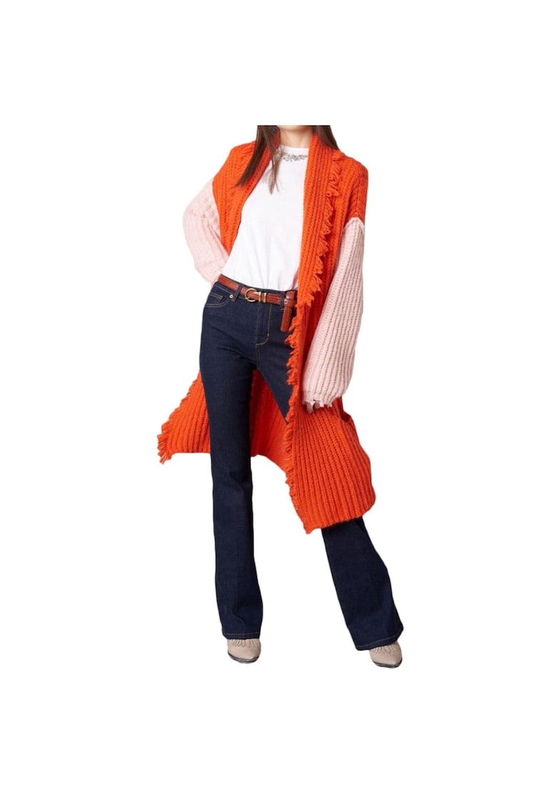 Pulover dama nylon/viscoza - portocaliu/roz -