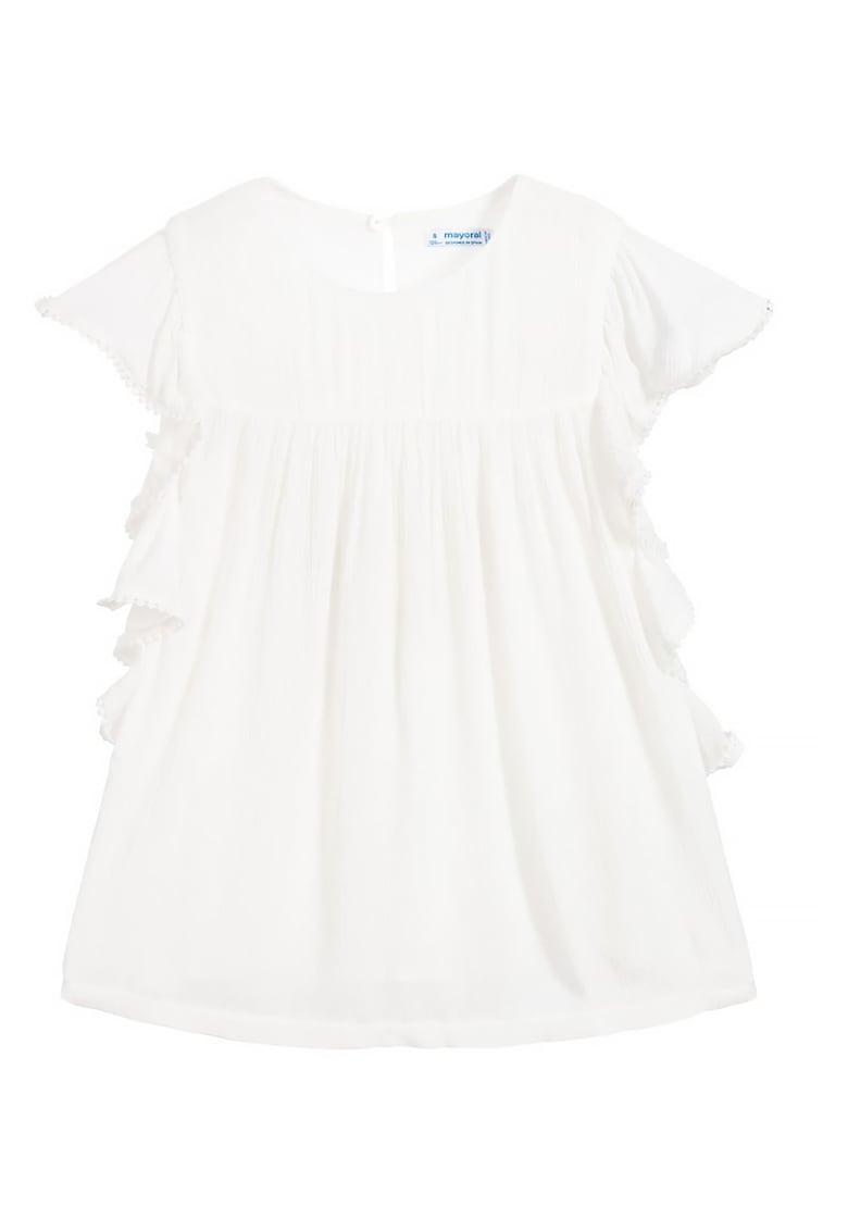 Tricou pentru copii bumbac - cu volane - crem