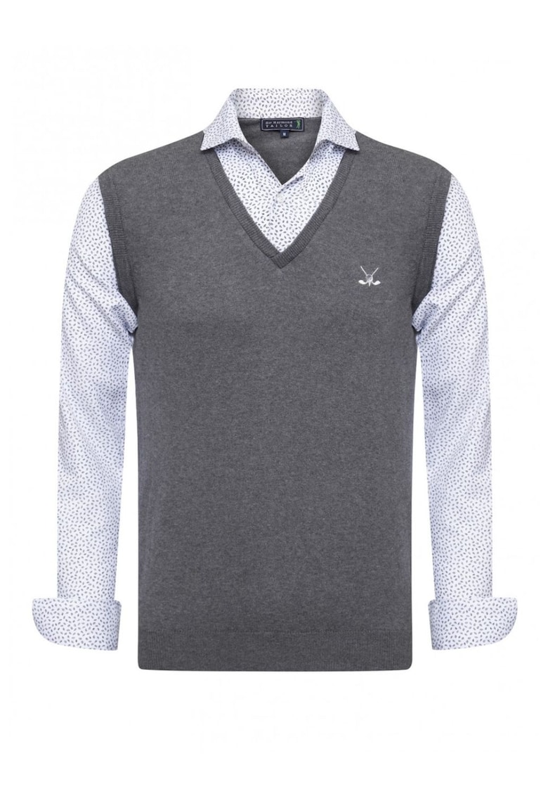 Pulover pentru barbati Raymond Tailor - bumbac/acril - gri/alb