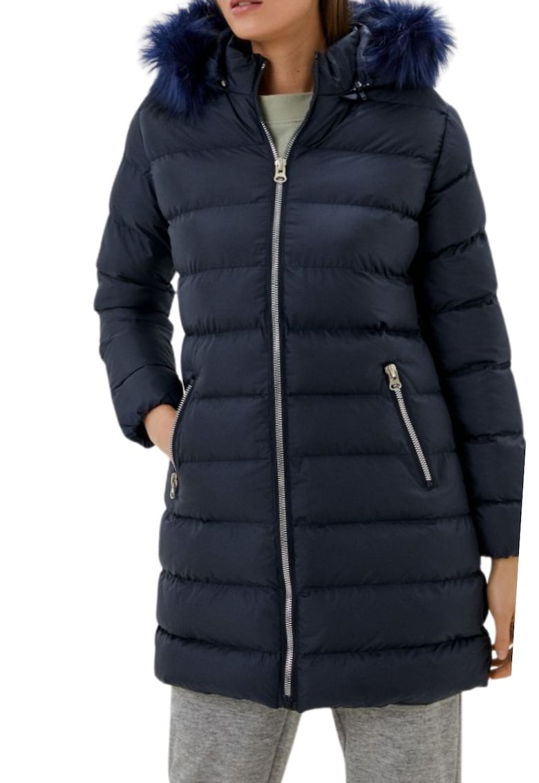 Geaca matlasata dama poliester - bleumarin - cu gluga detasabila -