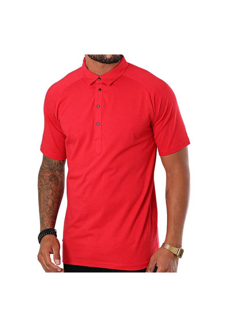 Tricou polo barbati rosu - bumbac/elastan - cu guler clasic - maneca scurta -