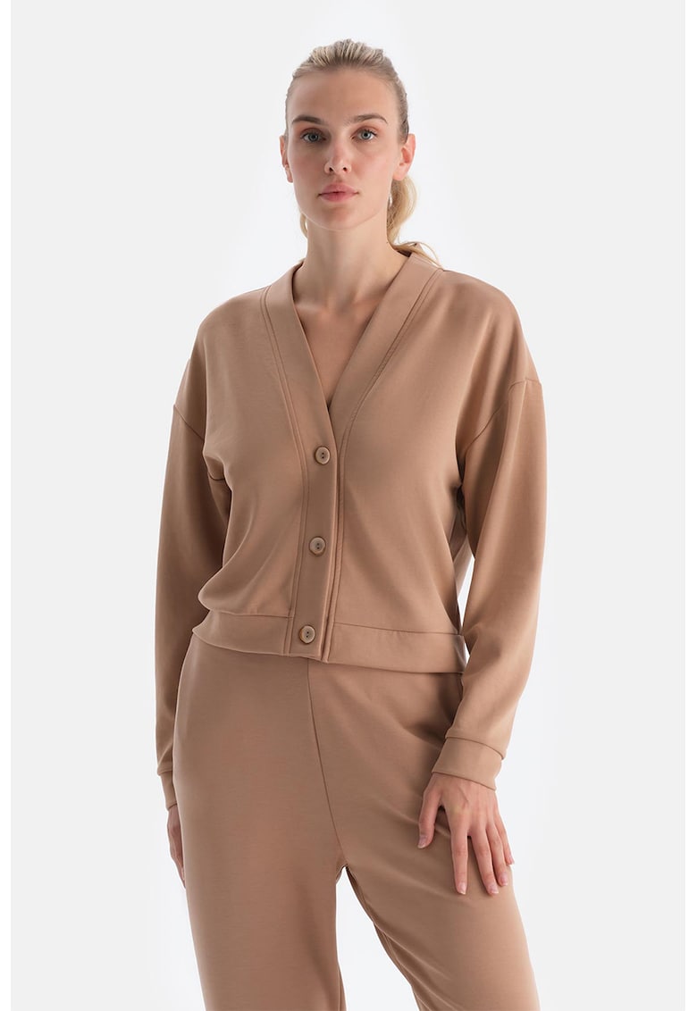 Bluza de trening cu decolteu in V cu maneci cazute