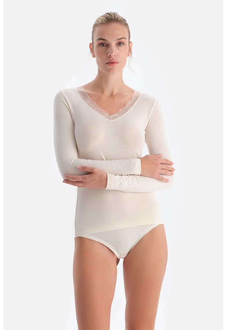 Bluza din micromodal cu decolteu in V