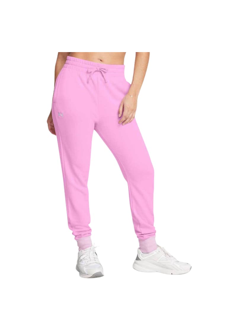 Pantaloni sport dama talie elastica - buzunare laterale - roz - bumbac