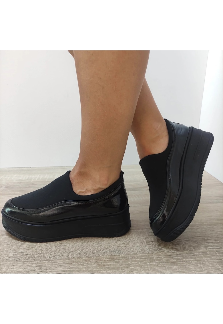 Pantofi Casual Dama 1375-6 - Negru Lac + Stretch