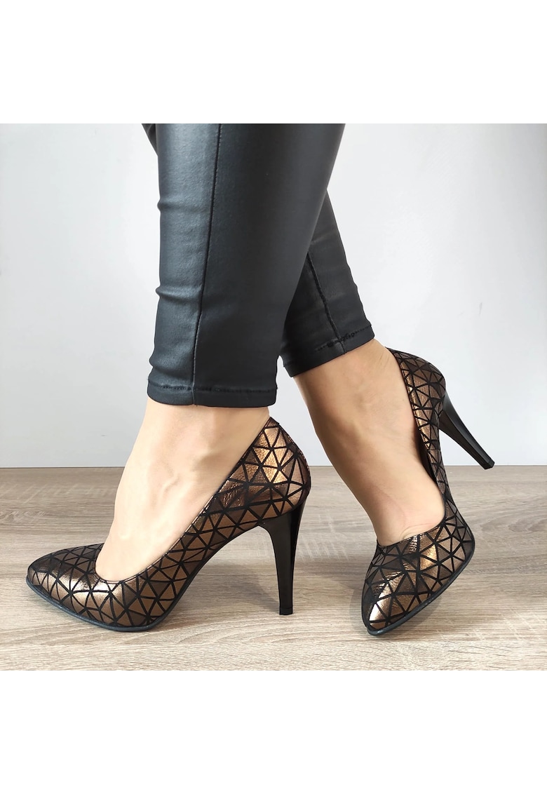 Pantofi Eleganti Dama 19-19 Negri + Bronz - Negru + Bronz - Negru/Bronz