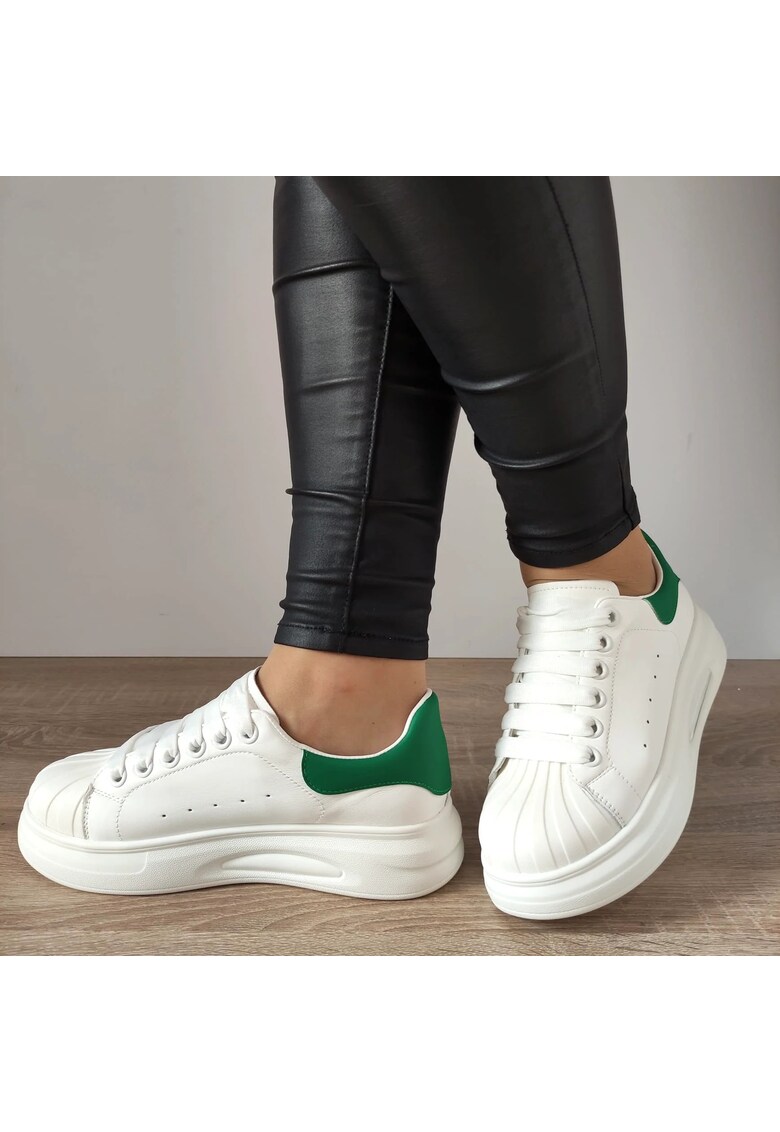 Pantofi Casual Dama T2653 Albi + Verde - 38 - Alb + Verde