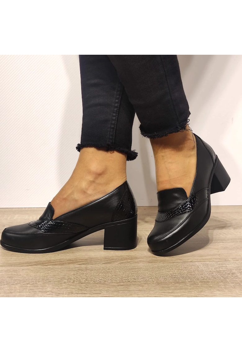 Pantofi Casual Dama 125394 Negri + Croco - Negru - Negru