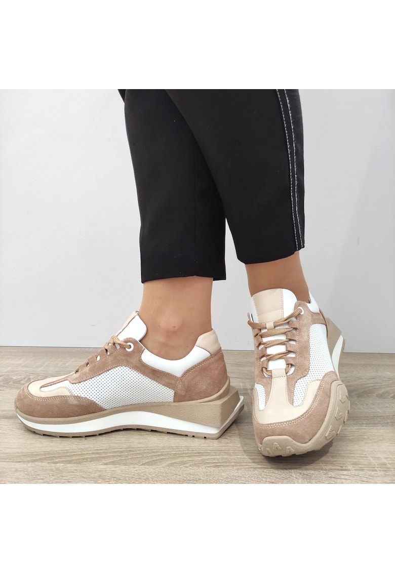 Pantofi Casual Dama 70832 G1176-01157 Albi + Camel Velur - Alb + Camel Velur