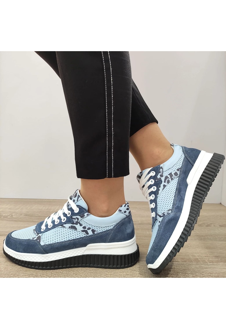 Pantofi Casual Dama Bleu Velur - Albastru deschis/Albastru