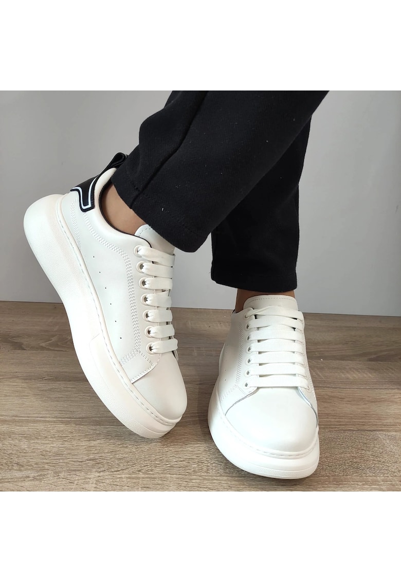 Pantofi Casual Barbati 3221 Albi + Negri - Alb - Alb