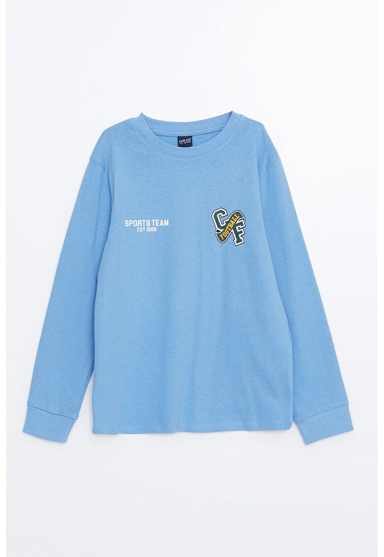 Bluza cu decolteu la baza gatului - Albastru pastel/Alb optic