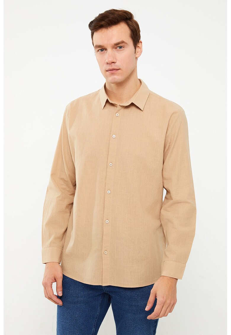Camasa de bumbac cu guler ascutit - Maro camel