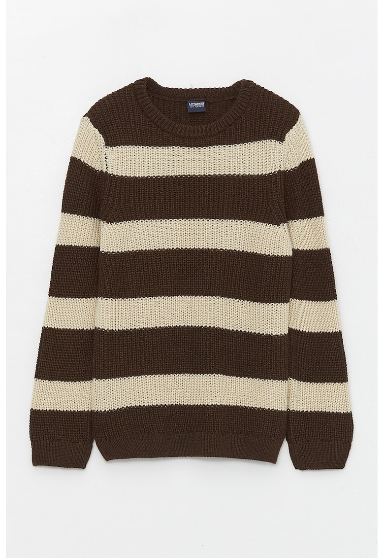 Pulover cu decolteu la baza gatului si dungi Pulover cu decolteu la baza gatului si dungi