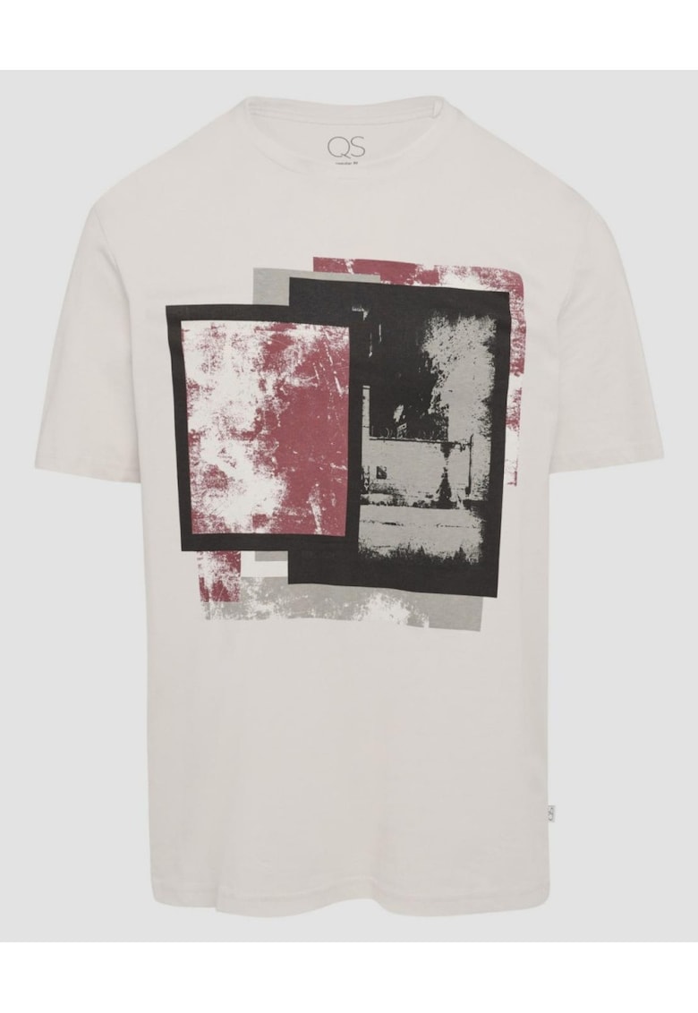 Tricou barbati cu imprimeu abstract in partea din fata - Crem -