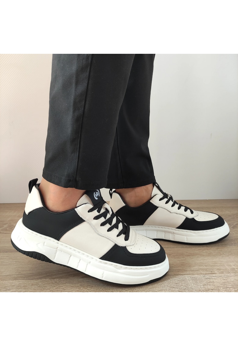 Pantofi Casual Barbati 8268 Albi Cu Negru - Albi Cu Negru - Alb/Negru