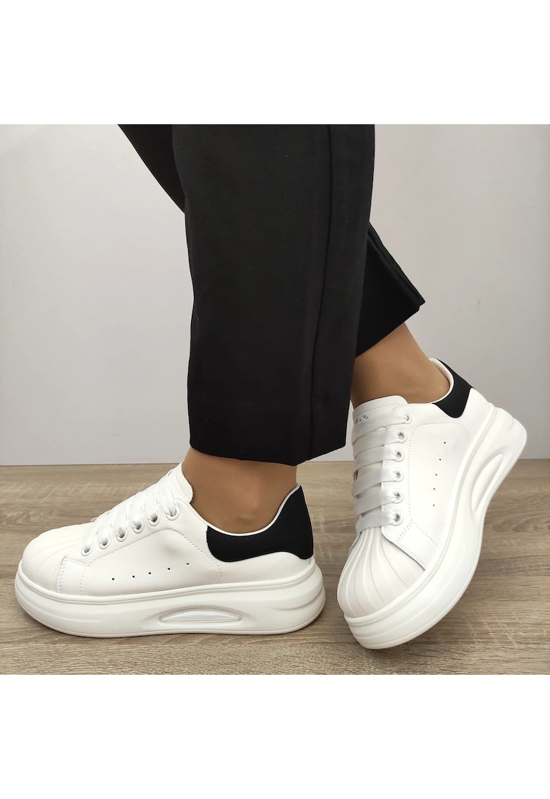 Pantofi Casual Dama T2653 Albi Cu Negru - Alb + Negru - Alb/Negru