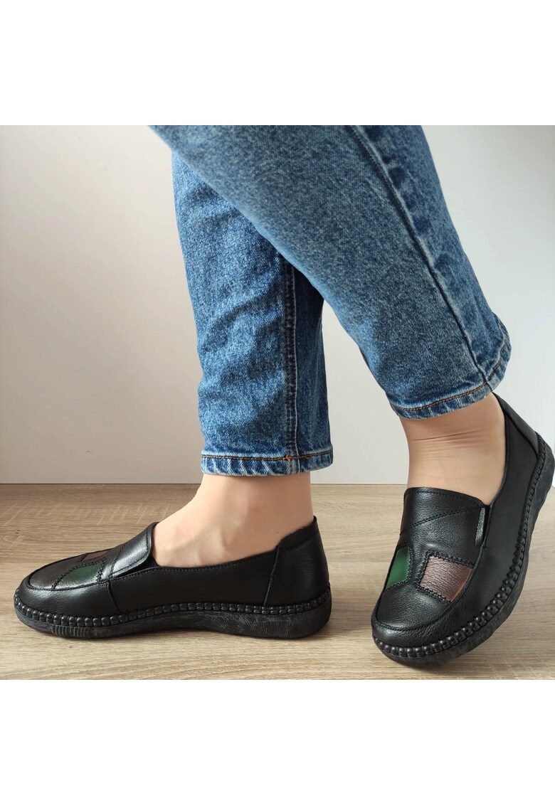 Pantofi Casual Dama 2309 Negri + Maro + Verzi - Negru + Maro Si Verde - Multicolor