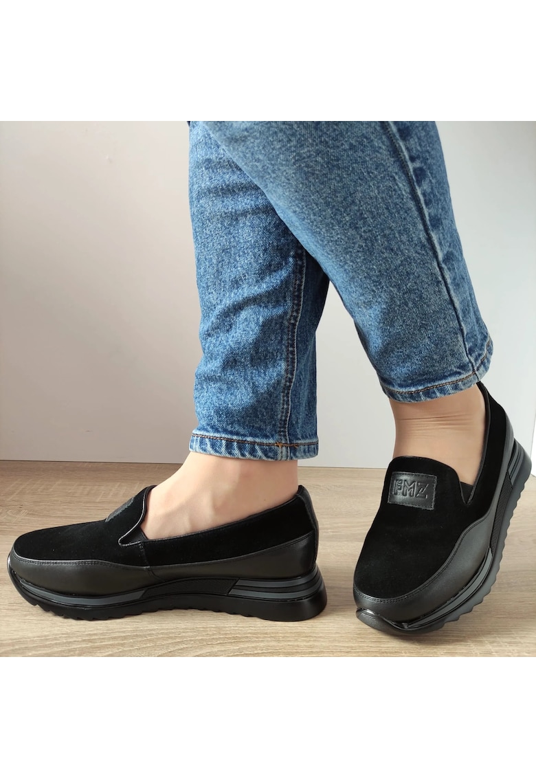 Pantofi Casual Dama 5013-1 Negri + Velur - Negru + Velur - Negru