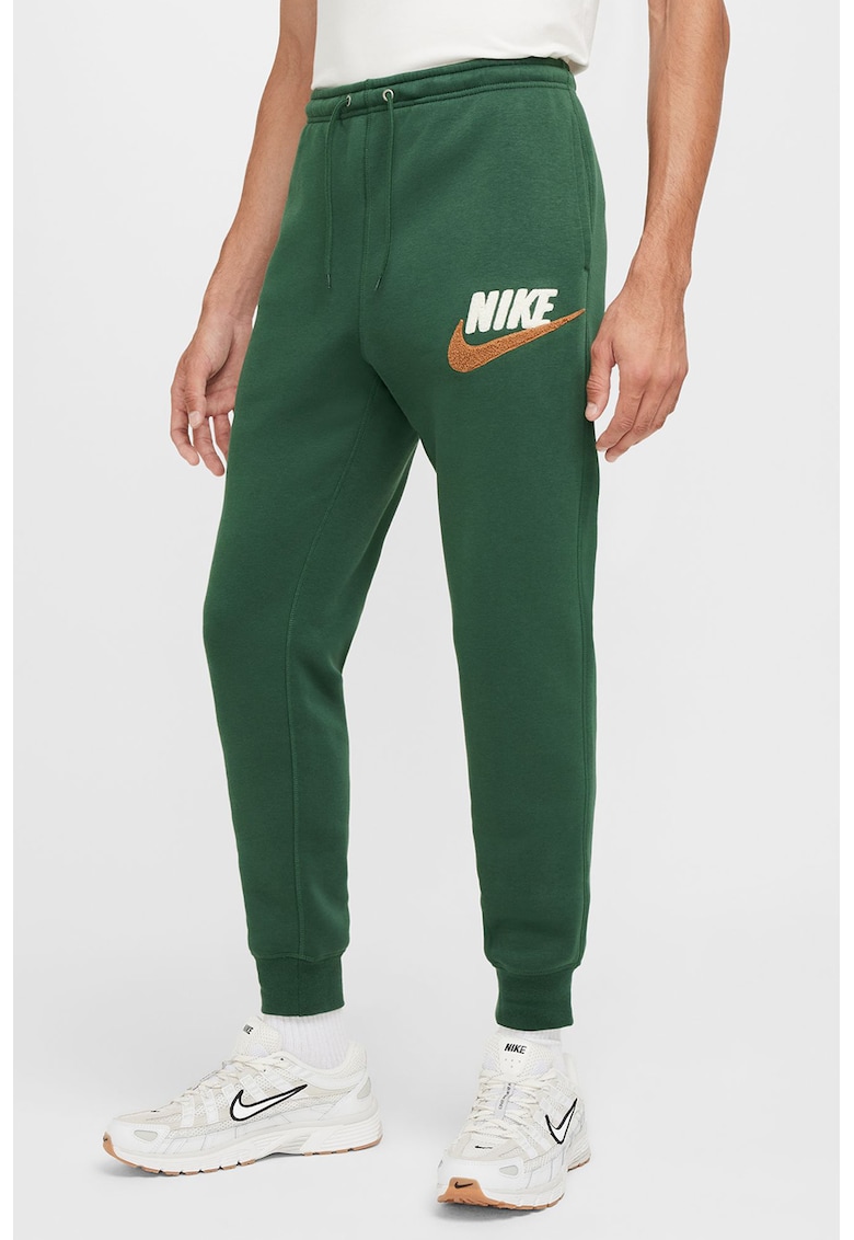 Pantaloni de trening conici cu snur si logo brodat - Verde