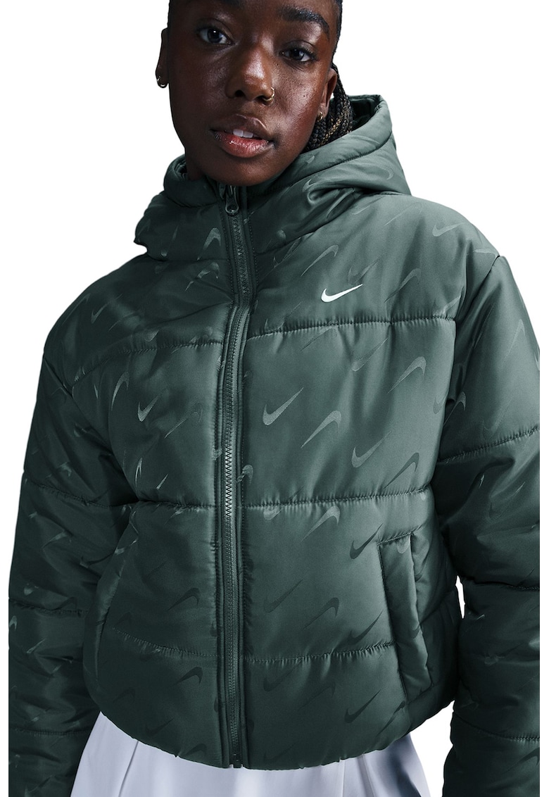 Jacheta crop cu gluga - Verde inchis