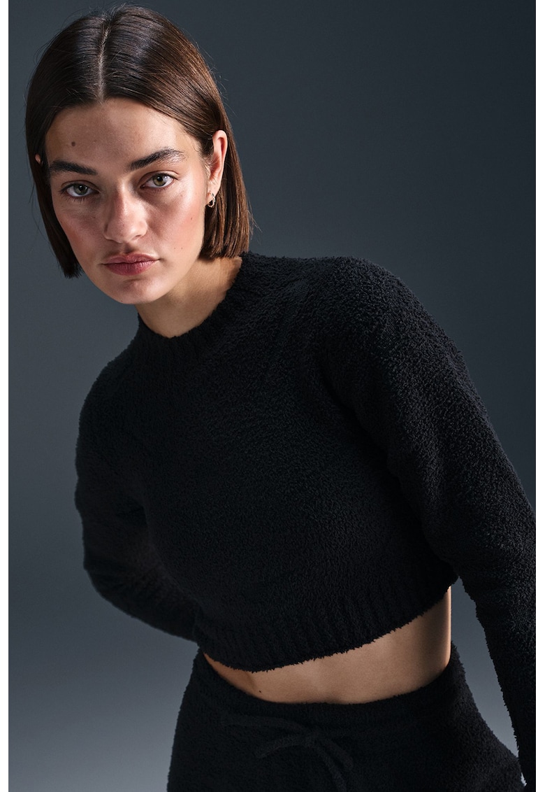 Bluza crop cu maneciu lungi - Negru