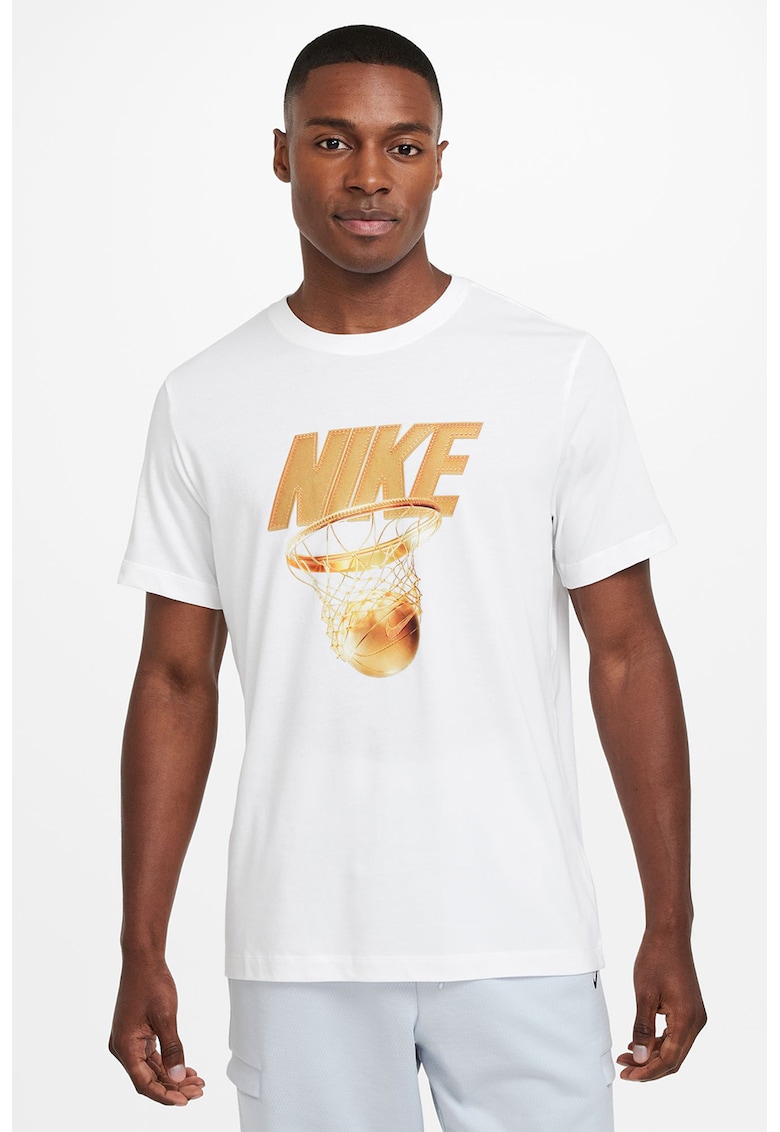 Tricou cu decolteu la baza gatului - logo in relief si imprimeu grafic