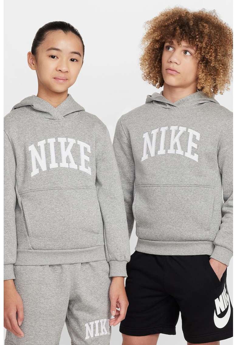 Hanorac cu imprimeu logo si buzunar kangaroo - Gri melange