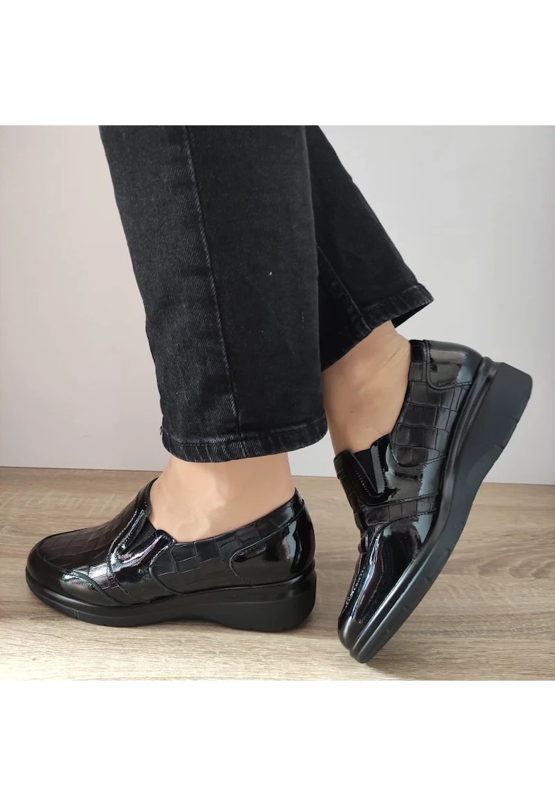Pantofi Casual Dama 10024 Negri Croco - Black - Negru