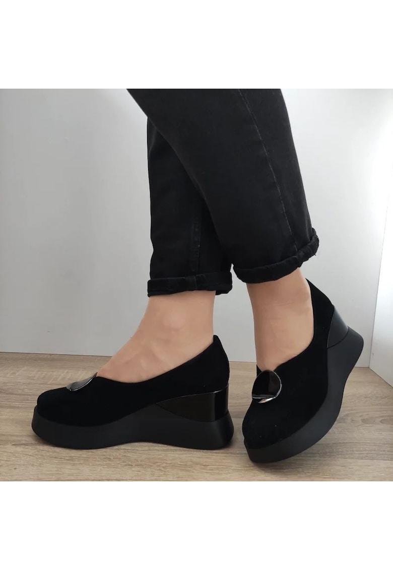 Pantofi Casual Dama 1444-2 Negri Velur - Black