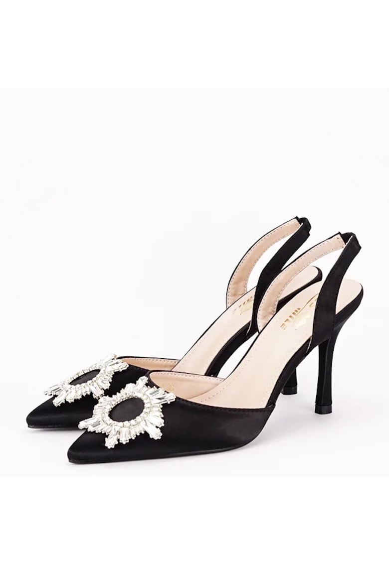 Pantofi negri eleganti cu brosa YES-92991-1 04 16186