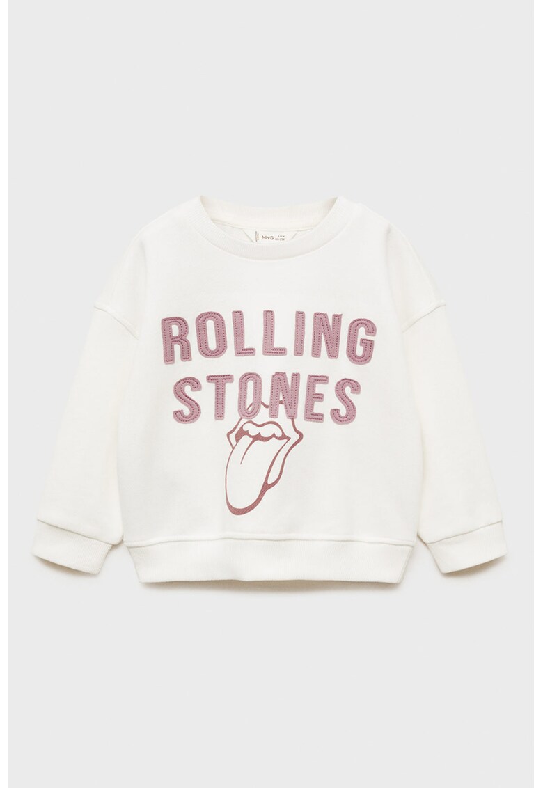 Bluza de trening din bumbac cu decolteu la baza gatului - Alb/Roz prafuit