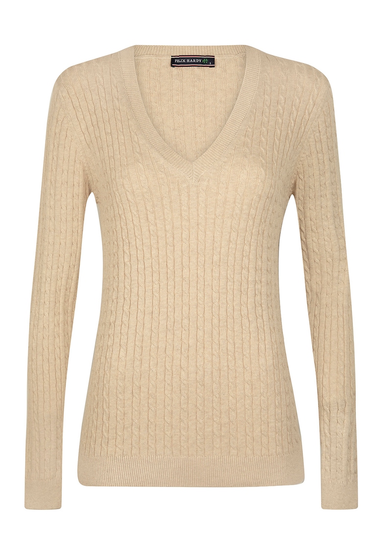 Pulover cu model torsade si decolteu in V