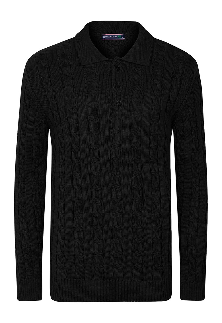 Pulover polo cu model torsade - Negru