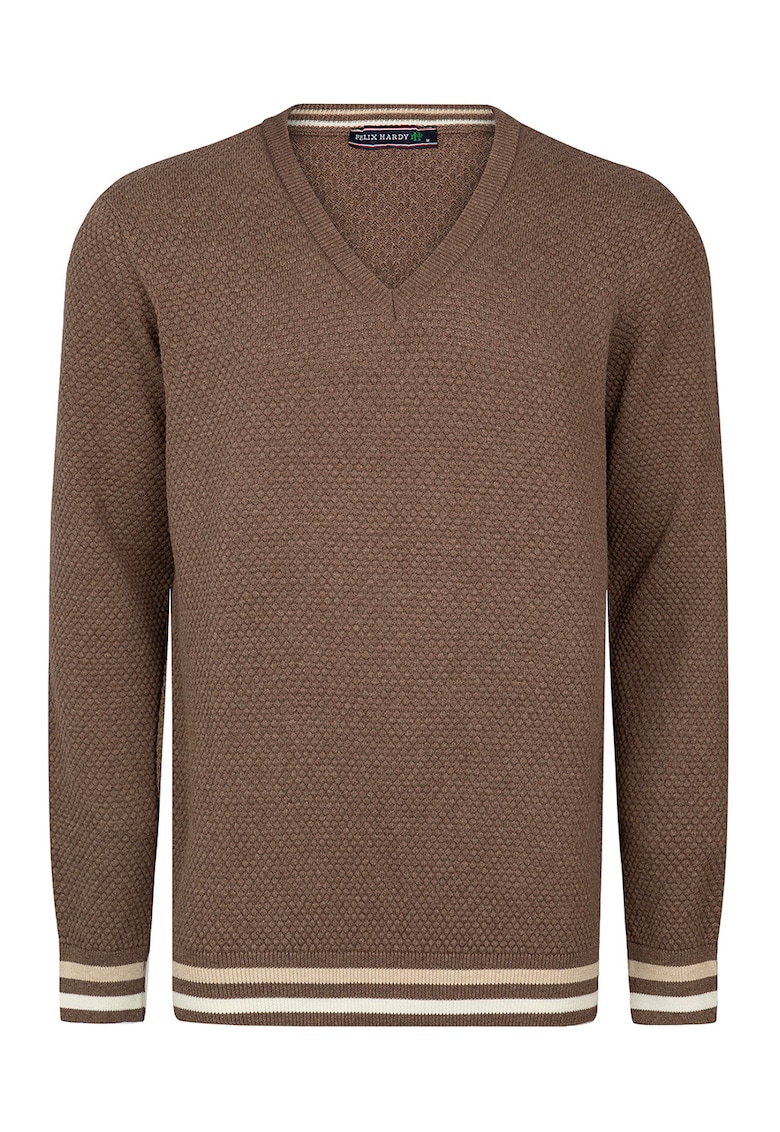 Pulover din bumbac cu decolteu in V