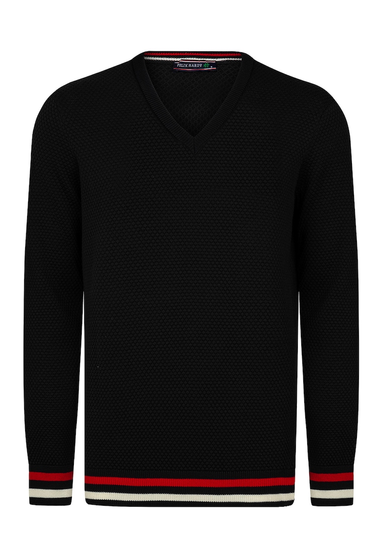 Pulover din bumbac cu decolteu in V