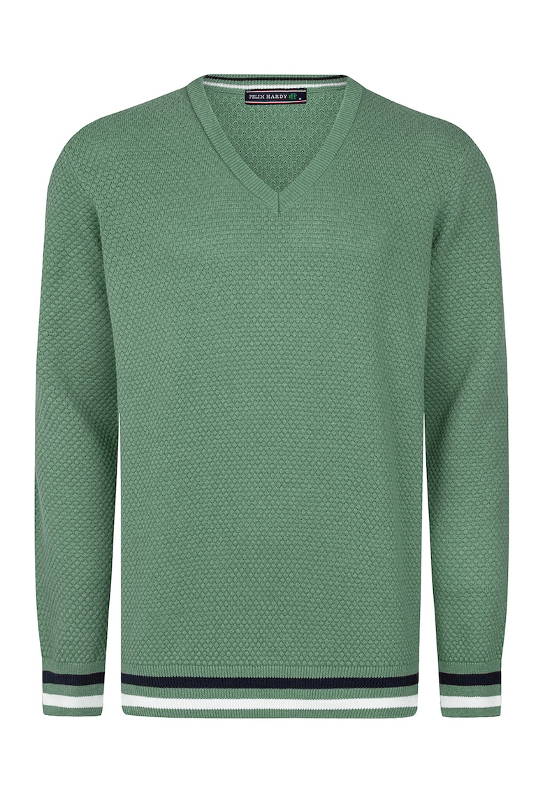 Pulover din bumbac cu decolteu in V