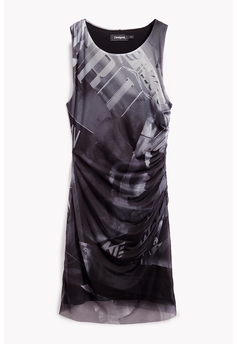 Rochie cu imprimeu si strat exterior din plasa