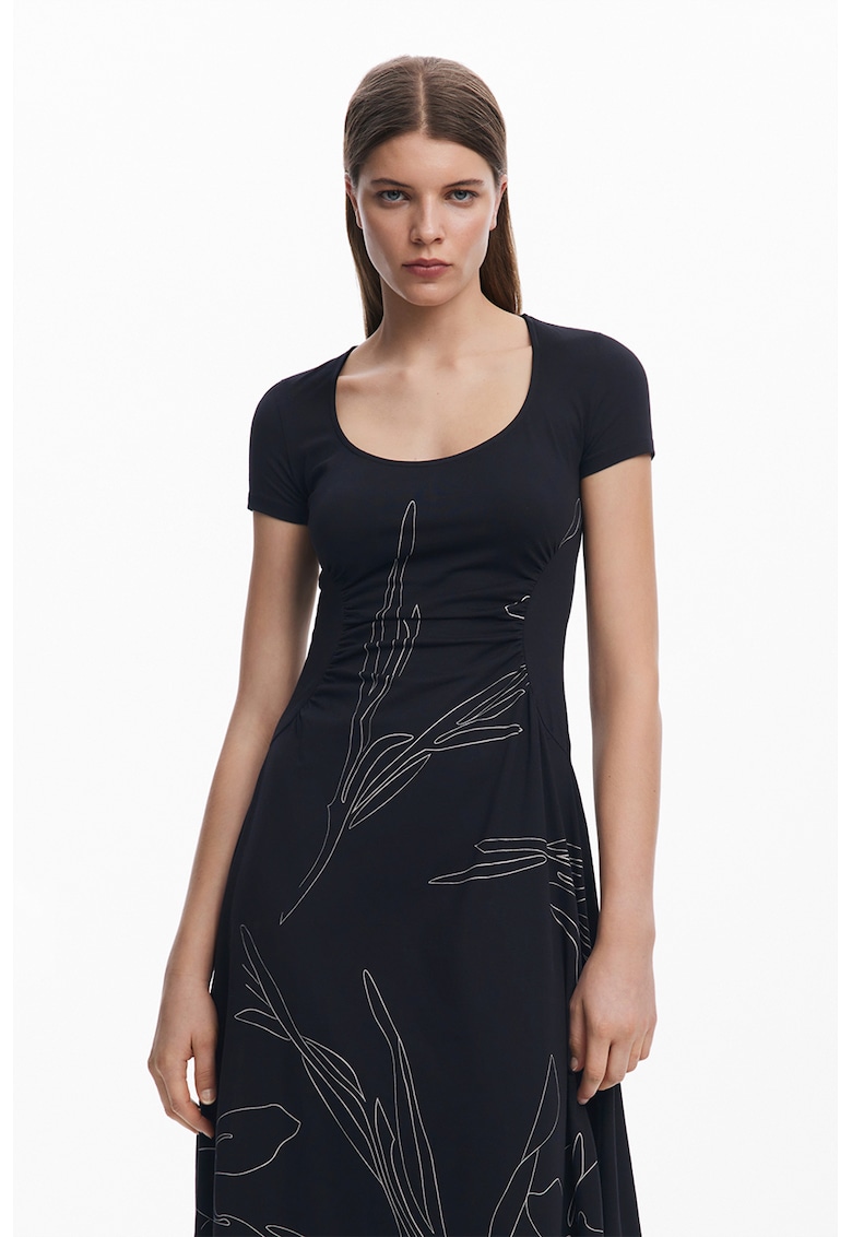 Rochie evazata din amestec de bumbac cu decolteu rotund