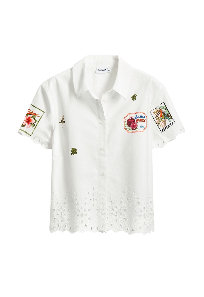 Camasa din bumbac cu maneci scurte si garnituri brodate