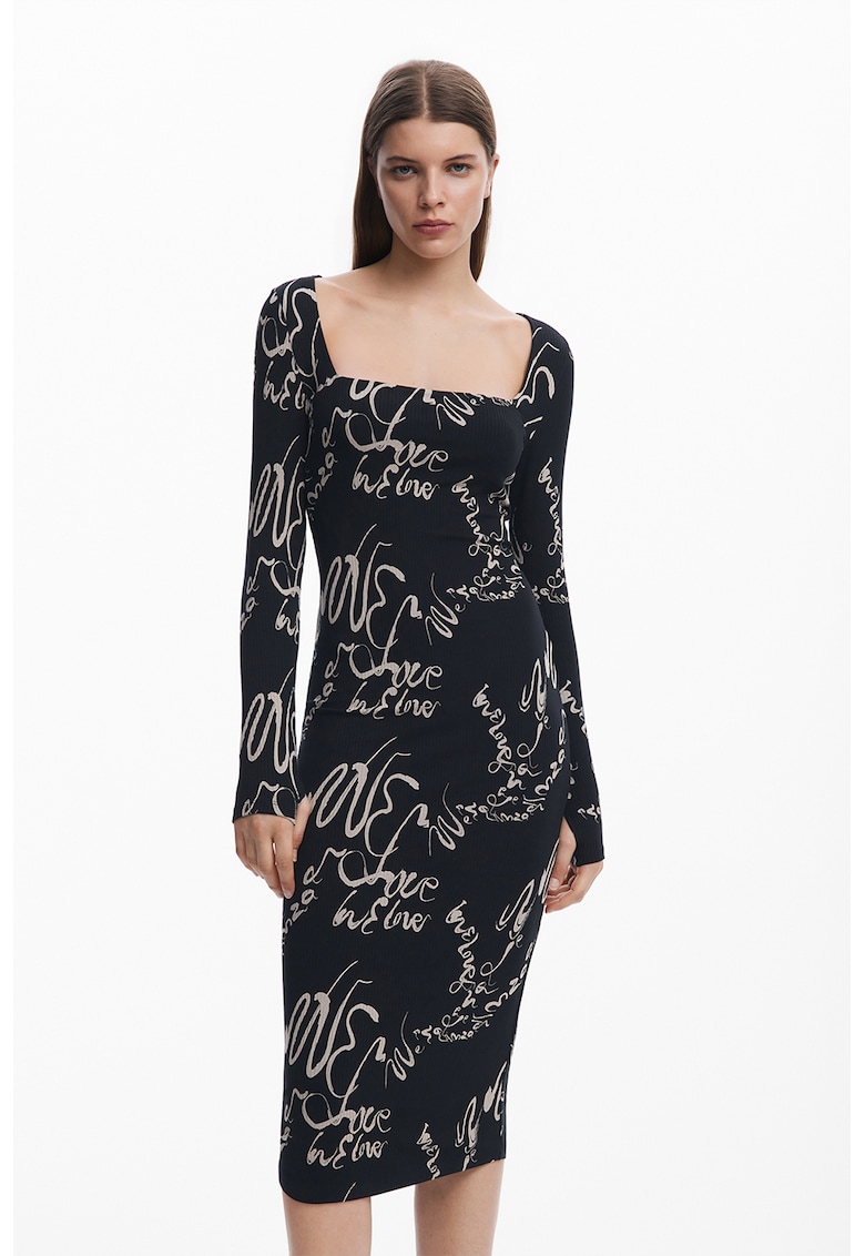 Rochie midi cu decolteu patrat