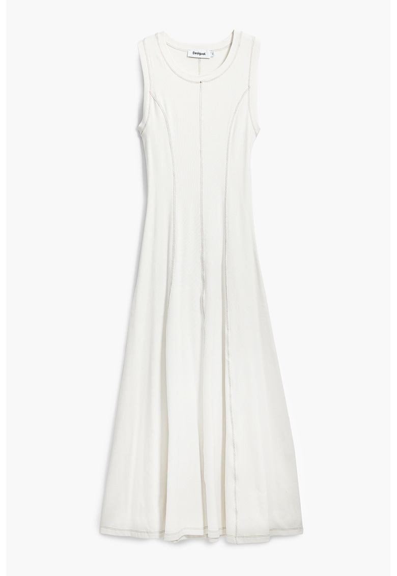 Rochie cu croiala in A si cusaturi contrastante - Alb optic