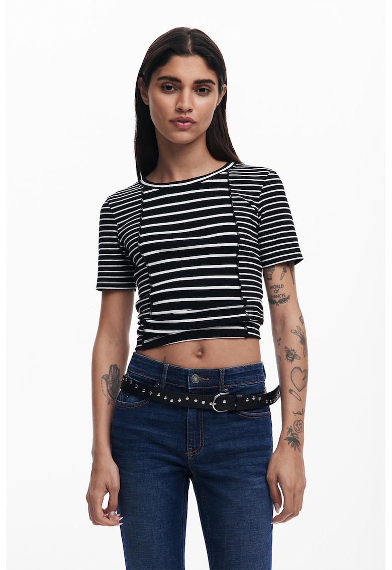 Tricou din amestec de bumbac cu model in dungi