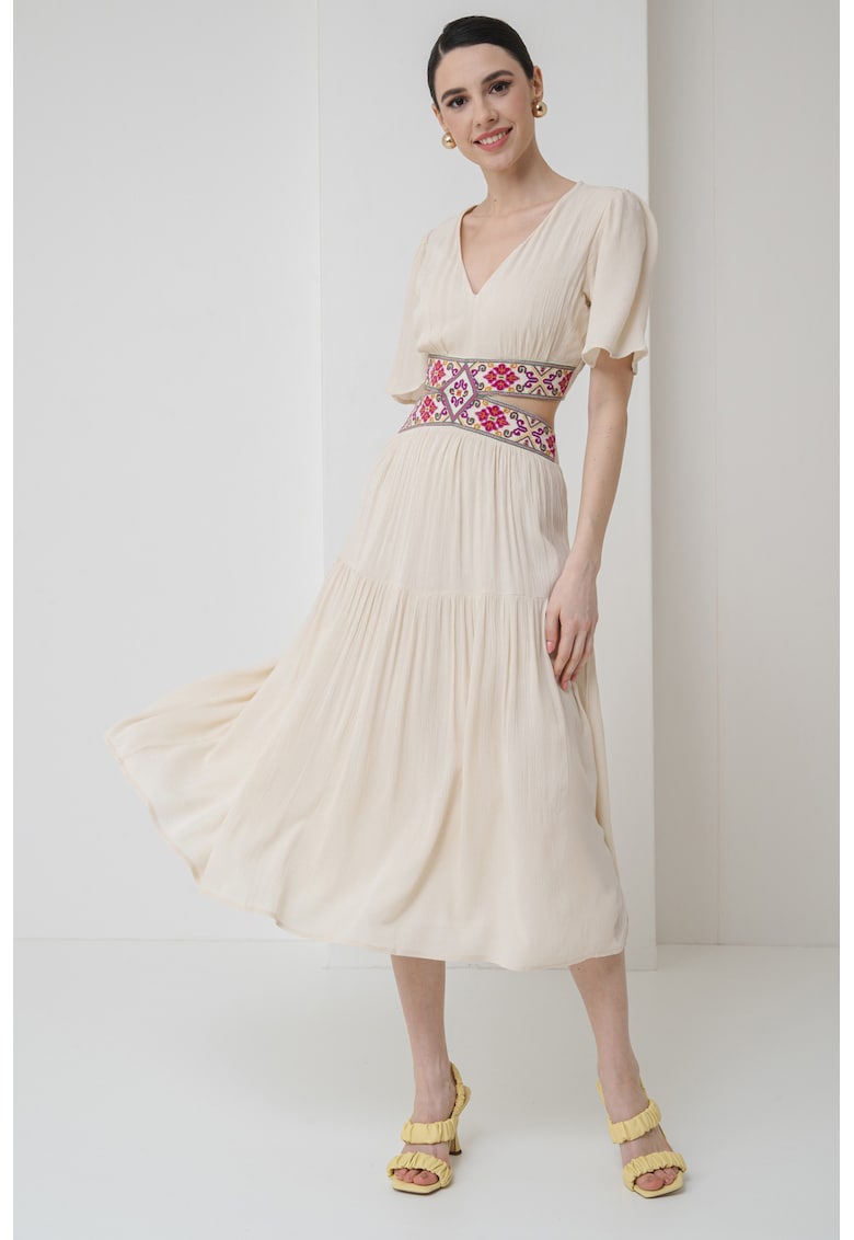 Rochie midi cu croiala evazata si decolteu in V