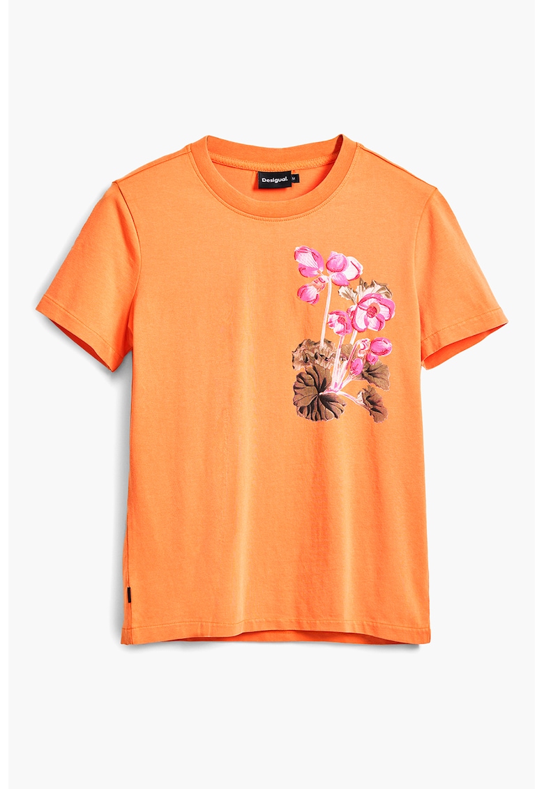 Tricou cu imprimeu floral - Portocaliu/Roz