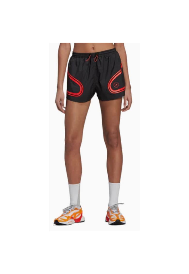 Pantaloni scurti sport dama - poliester - negru/rosu