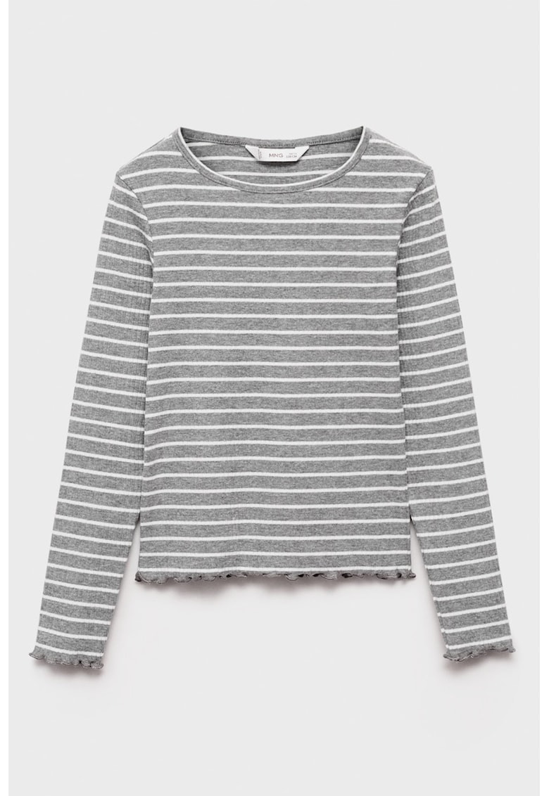 Bluza cu dungi si decolteu rotund - Alb/Gri melange